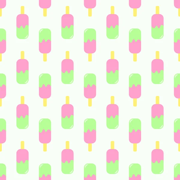 Patrón sin costura vectorial de helado. Helado con zumo de frutas. Popsicle en un palo — Vector de stock