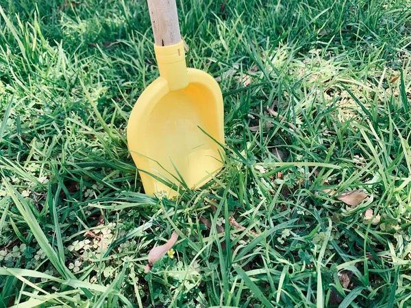 Пластикова лопата в зеленій траві — стокове фото
