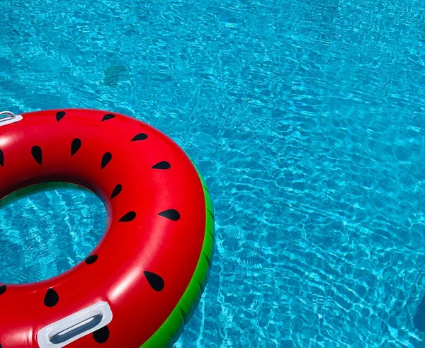 Flotteur Piscine Pastèque Anneau Flottant Dans Une Piscine Bleue Rafraîchissante — Photo