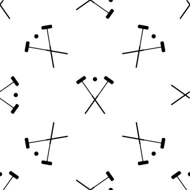 Siyah görüntü çekiçler ve top. Kusursuz kroket desenli çekiçler ve beyaz arka planda kriket topu. Kroket sporlarını imzala. Kroket için spor malzemeleri. Stok vektorkriketi. Stok vektörü