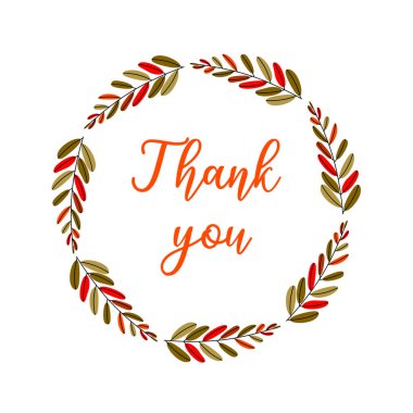 Teşekkür ederim. Şükran Günü tebrik kartı. El çizimi sonbahar çelengi beyaz arkaplanda yalıtılmış.