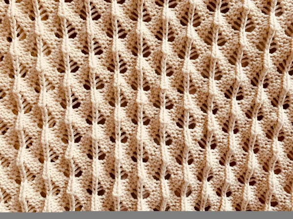 Biege Knitted Pattern Textured Background Fabric Surface — Stock Photo, Image