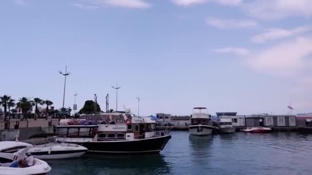 Лето 2019 Года Корабли Находятся Порту Батуми Грузия Чистое Прозрачное — стоковое видео