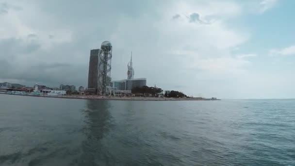 Uitzicht Dijk Van Stad Batumi Vanaf Het Schip Panoramisch Uitzicht — Stockvideo