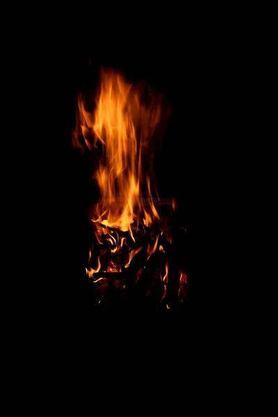 Fényes Tűz Fekete Háttérrel Tűz Hosszú Ideig Tartott Szikrák Lángok — Stock Fotó