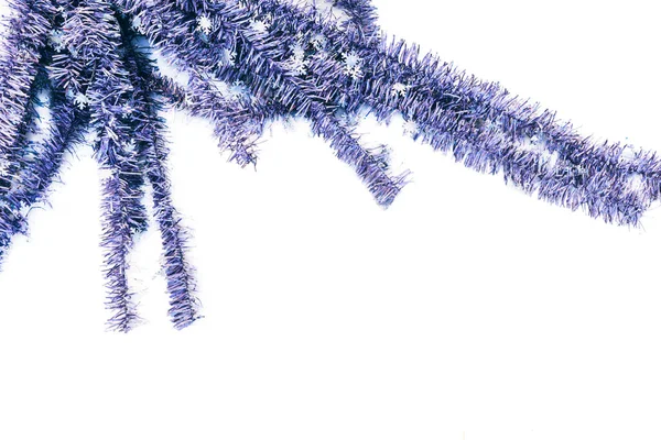 Shiny Purple Christmas Tinsel Pure White Background Beautiful Christmas Background — Stock Photo, Image