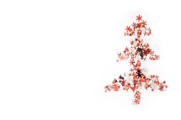 Figure Christmas Tree White Background Shiny Multi Colored Confetti Happy — Stock Photo, Image