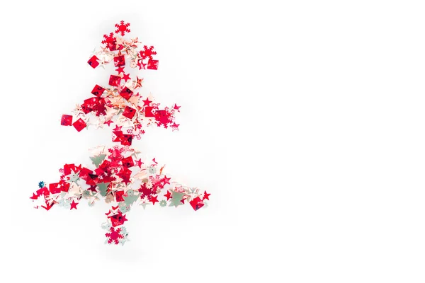 Figure Christmas Tree White Background Shiny Multi Colored Confetti Happy — Stock Photo, Image