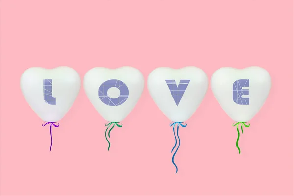 L'inscription amour sur coeur blanc en forme de ballons sur un fond rose corail — Photo