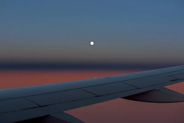 View Window Plane Night Sky Moon — Stock Photo, Image