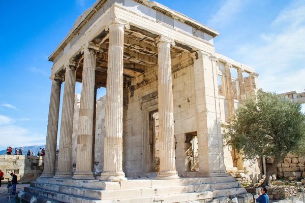 Колони Ділили Храм Старовинного Міста Акрополя Афіни Греція — стокове фото