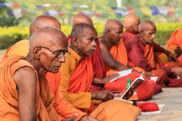 Lumbini Nepal Aprile 2014 Incontro Dei Monaci Presso Albero Sacro — Foto Stock