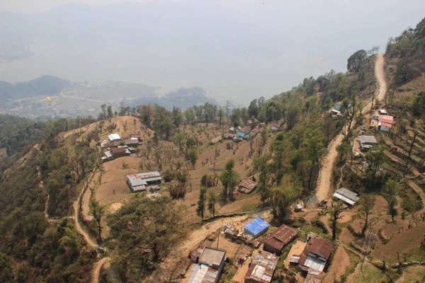 Vista Los Alrededores Pokhara Volando Sobre Pokahara Nepal Terrazas Arroz — Foto de Stock