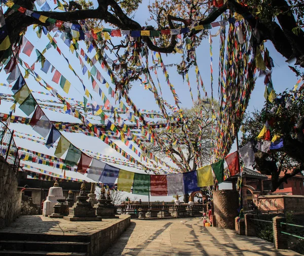 Nepáli Ima Zászlók Swayambhunath Templomegyüttes Nepál Himalája — Stock Fotó