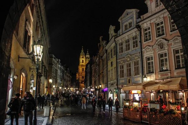Republika Czeska Praga Grudnia 2015 Noc Ulicy Pragi Przeddzień Nowego — Zdjęcie stockowe