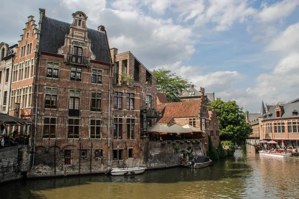 Gante Bélgica Agosto 2018 Parte Central Casa Con Canal Puente — Foto de Stock