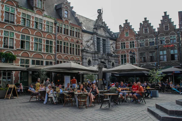 Ghent Belgium August 2018 People Sit Cafe Central Part City — Stock Photo, Image
