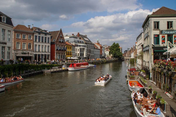 Gante Bélgica Agosto 2018 Parte Central Casa Con Canal Puente — Foto de Stock