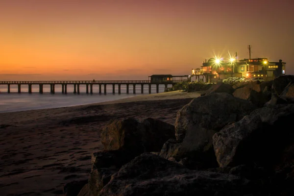 Pier Samudera Atlantik Swakompund Namibia Indah Matahari Terbenam Dengan Langit — Stok Foto