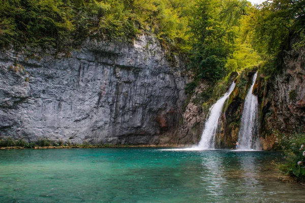 Das Wichtigste Naturdenkmal Kroatiens Sind Die Plitvicer Seen Mit Kaskaden — Stockfoto