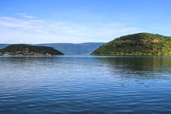Beautiful Clear Blue Water Lake Tanganyika Wooded Hills — Stock Photo, Image