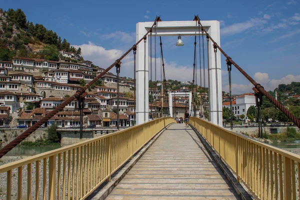 Berat Albania Harus 2017 Jembatan Pejalan Kaki Atas Sungai Lumi — Stok Foto