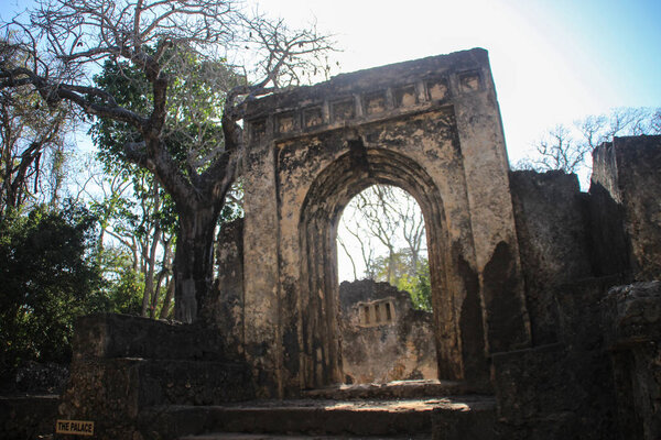 The ancient abandoned Arab city of Gede, near Malindi, Kenya. Classical Swahili architecture. They include a mosque, palace, houses and tombs as well as a fort