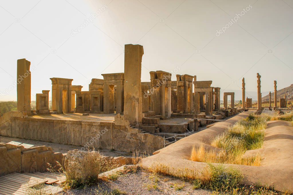 Walls of the ancient capital of Persia. Persepolis is the capital of the Achaemenid kingdom. sight of Iran. Ancient Persia. Bas-relief on the walls of old buildings.