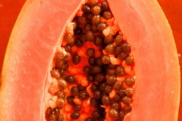 Macro Photo Exotic Papaya Fruit Papaya Seeds — Stock Photo, Image