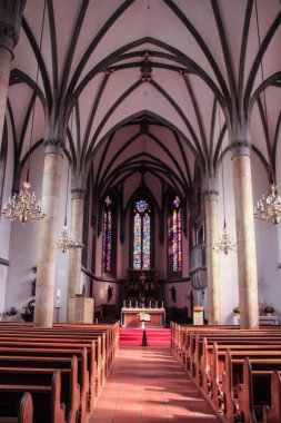 Vaduz, Lihtenştayn - 20 Ağustos 2014: Vaduz 'un merkezindeki Hristiyan Katolik Kilisesi içinde.