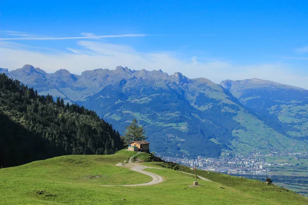 Fabulously Beautiful European Cozy Landscape Cozy Alps Mountains Liechtenstein Border — Stock Photo, Image