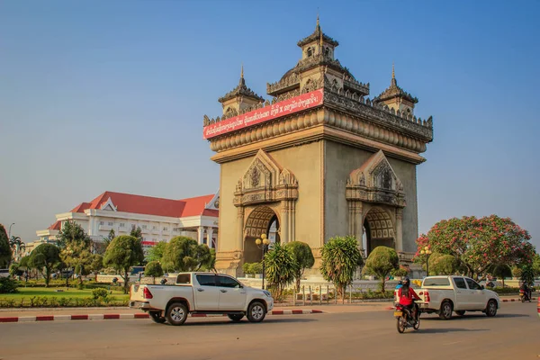 Vientiane Laosz 2016 Február Főkapu Boltozata Belvárosban Függetlenség Kapuja Gyarmati — Stock Fotó