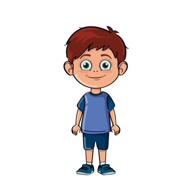 Mutlu genç çocuk ayakta, spor kıyafeti giyiyor.
