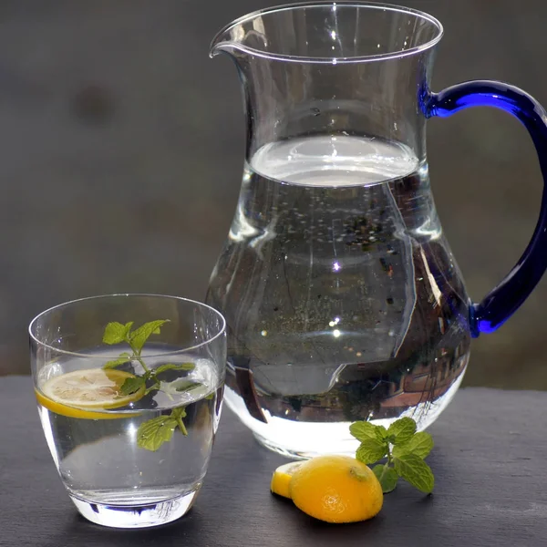 Fresh Water Glass Lemon Mint — Stock Photo, Image