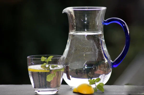 Fresh Water Glass Lemon Mint — Stock Photo, Image
