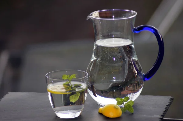 Fresh Water Glass Lemon Mint — Stock Photo, Image