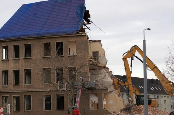 Demolition Work Old Building Excavator — Stock Photo, Image