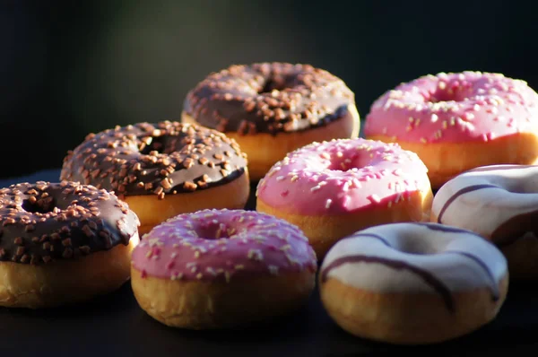 Colorful Doughnuts Free Orders Neutral Background Close — Stock Photo, Image
