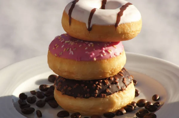 Colorful Doughnuts Free Orders Neutral Background Close — Stock Photo, Image