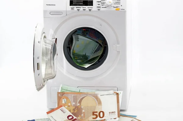 Illegal money laundering black money released on white background