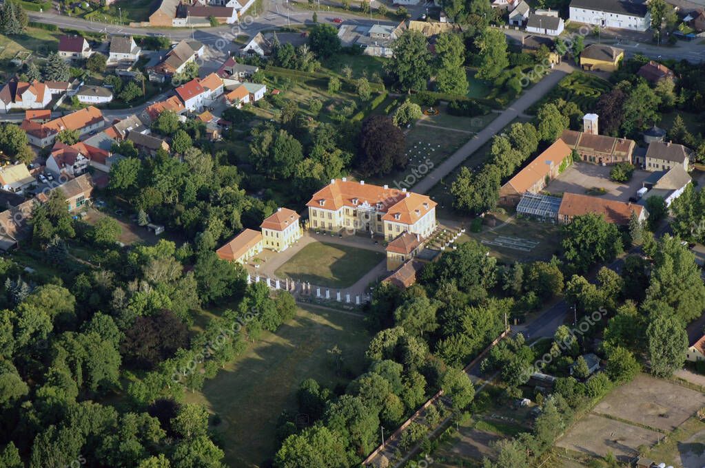 Vista desde el globo aerostático en el Castillo de Mosigkau, Dessau