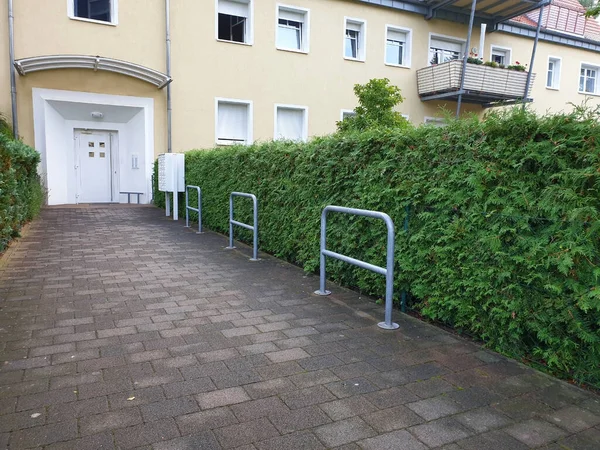 Entrance area of a residential building with canopy