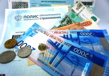 Russia health insurance policy, sick leave and money clipart