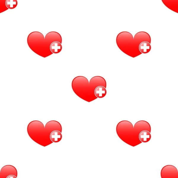 Vector heart sign with a red cross. Seamless Wallpaper pattern. The ability to stretch to any size in all directions without loss of quality.  Vector illustration.