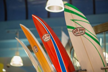 Close up of surfboards at Ron Jon Surf Shop at Cocoa beach, Florida, USA clipart
