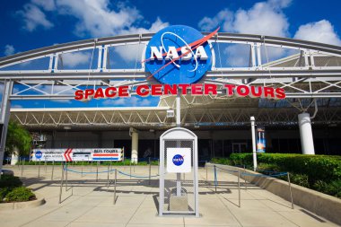 NASA işaret Kennedy Uzay Merkezi, Cape Canaveral, Florida, ABD