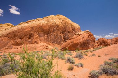 Kırmızı kayalar ve dağlar, Arches National Park, çöl vadi, Utah, ABD