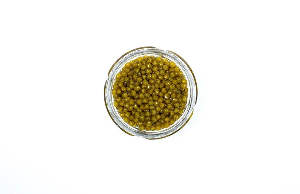 Caviar Jaune Dans Bol Verre Sur Fond Blanc — Photo
