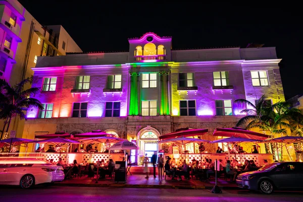 Nacht Ansicht Der Straße Ocean Drive Art Deco Gebäude Miami — Stockfoto