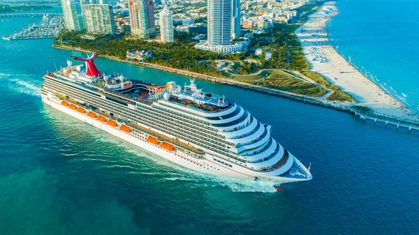 Aerial View Cruise Ship Carnival Magic Entrance Atlantic Ocean Miami — Stock Photo, Image
